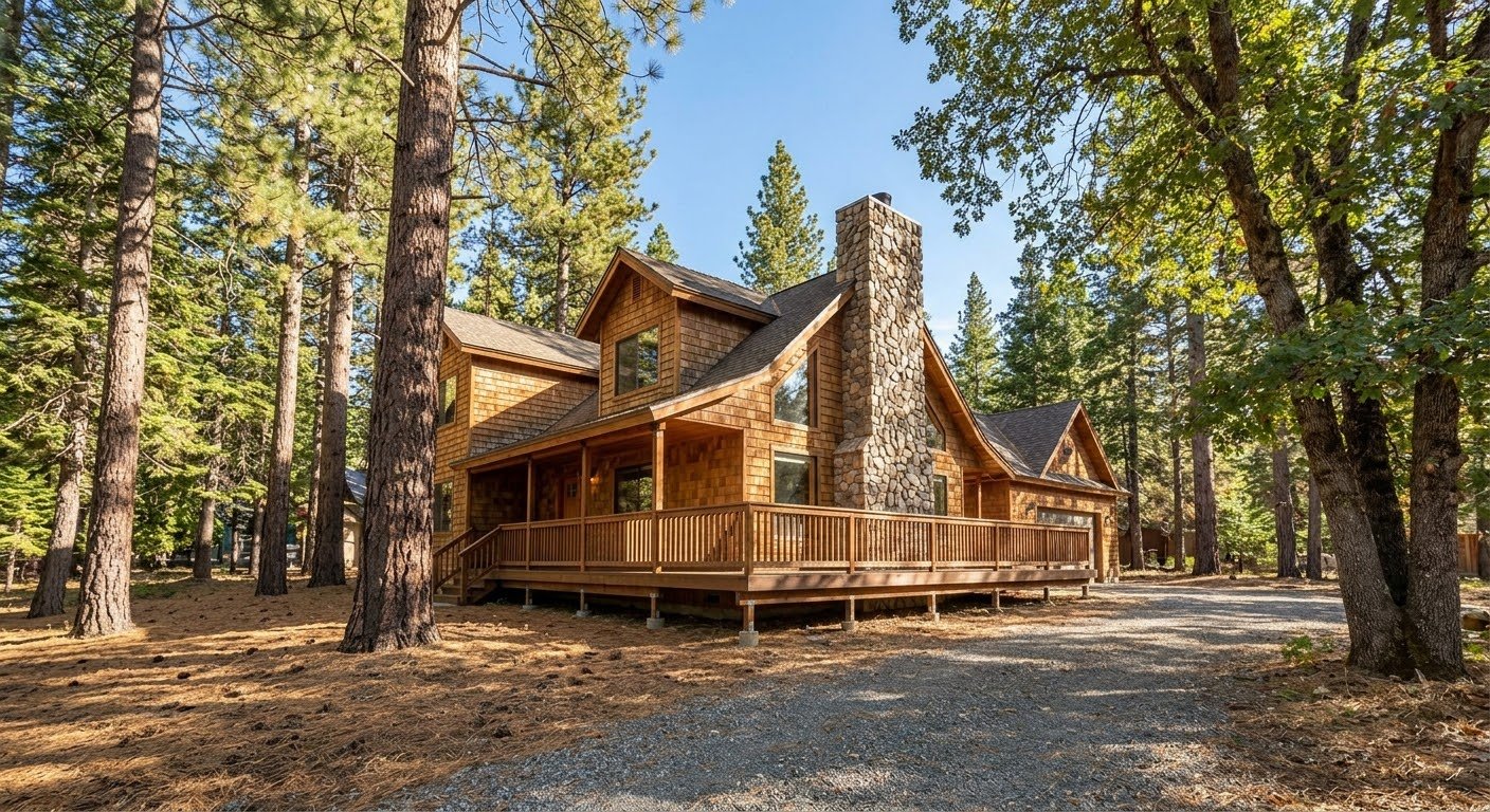 Pine Creek Lodge surrounded by Jeffrey pines in Pine Valley, CA
